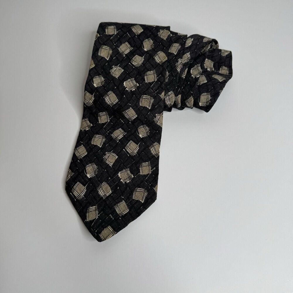 Hugo Boss Tie Mens Black Silk Artsy Geometric Pattern Made in Italy Office Money